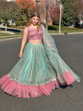 Load image into Gallery viewer, Blue and pink combination sequence lehanga set