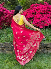 Load image into Gallery viewer, Dark pink chinnon Silk Saree with embroidery work