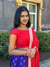 Load image into Gallery viewer, Blue and Red Color combination kuppadam silk lehanga set