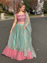 Load image into Gallery viewer, Blue and pink combination sequence lehanga set