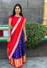 Load image into Gallery viewer, Blue and Red Color combination kuppadam silk lehanga set
