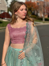 Load image into Gallery viewer, Blue and pink combination sequence lehanga set