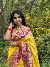 Load image into Gallery viewer, Yellow Munga Silk Saree with pythani border