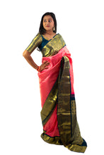 Load image into Gallery viewer, Dark Pink and Navy blue combo Pure Silk Saree With Stitched Work Blouse