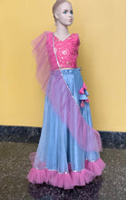 Load image into Gallery viewer, Pink and Gray Crop Top Lehenga Set