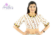 Load image into Gallery viewer, White Kalamkari Work Blouse With Elbow Sleeve