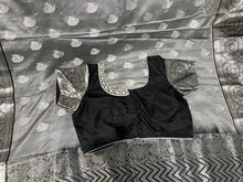 Load image into Gallery viewer, Gray and black combo soft silk Saree with Work Blouse