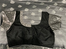 Load image into Gallery viewer, Gray and black combo soft silk Saree with Work Blouse