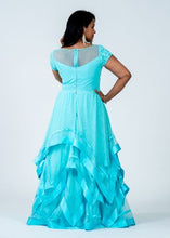 Load image into Gallery viewer, Blue Asymmetrical Soft Net Hand Embroidered Maxi Dress