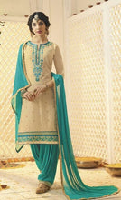 Load image into Gallery viewer, Beige Kurta With Blue Patiala Salwar Set