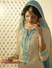 Load image into Gallery viewer, Beige Kurta With Blue Patiala Salwar Set