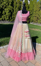 Load image into Gallery viewer, White and pink combination sequence lehanga set