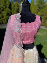 Load image into Gallery viewer, White and pink combination sequence lehanga set