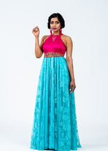 Load image into Gallery viewer, Fuschia Pink Satin & Net Maxi Dress