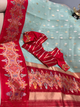 Load image into Gallery viewer, Exclusive Blue Pure Kora Silk Saree with Stitched Blouse