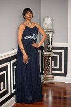 Load image into Gallery viewer, Navy Blue Shimmer Net Maxi Dress