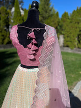 Load image into Gallery viewer, White and pink combination sequence lehanga set