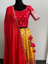 Load image into Gallery viewer, Yellow and Red Banaras silk Half saree Set