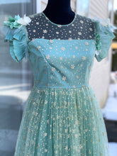 Load image into Gallery viewer, Pista Green Teens sequence layered long dress