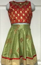 Load image into Gallery viewer, Little Kids Green & Peach Lehanga Set