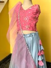 Load image into Gallery viewer, Pink and Gray Crop Top Lehenga Set