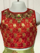 Load image into Gallery viewer, Little Kids Green & Peach Lehanga Set