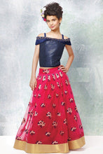 Load image into Gallery viewer, Navy Blue Top with Dark Pink Embroidery Skirt for Girls