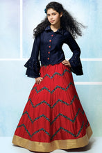 Load image into Gallery viewer, Party Wear Navy Blue and Red Crop Top Skirt Set