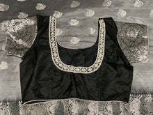 Load image into Gallery viewer, Gray and black combo soft silk Saree with Work Blouse