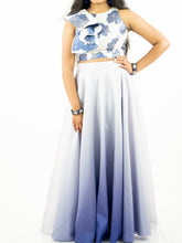 Load image into Gallery viewer, Purple Shaded Skirt With Floral Print Trendy Croptop Blouse