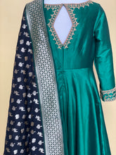 Load image into Gallery viewer, Dark green raw Silk Dress with Black Banarasi Dupatta