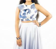 Load image into Gallery viewer, Purple Shaded Skirt With Floral Print Trendy Croptop Blouse