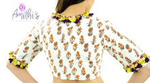 Load image into Gallery viewer, White Kalamkari Work Blouse With Elbow Sleeve