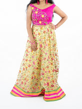 Load image into Gallery viewer, Pink Floral Raw Silk Work Blouse with Yellow Embroidery Floral Skirt