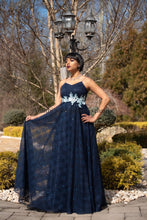 Load image into Gallery viewer, Navy Blue Shimmer Net Maxi Dress