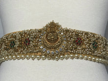 Load image into Gallery viewer, Gold Color Kundan & Pearl Work Raw Silk Waist Belt