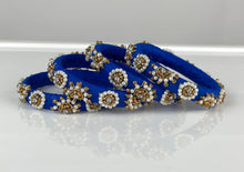 Load image into Gallery viewer, Blue color Thin Raw Silk Bangles Set of 4