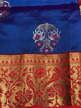Load image into Gallery viewer, Blue & Red Color Combo Pure Silk Saree With Stitched Work Blouse
