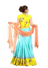 Load image into Gallery viewer, Lovely Yellow Crop Top With A Cyan Blue Long Skirt Set