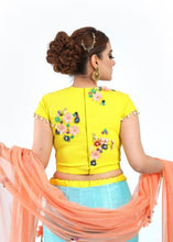 Load image into Gallery viewer, Lovely Yellow Crop Top With A Cyan Blue Long Skirt Set