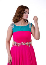 Load image into Gallery viewer, Pink and Blue Net 3D Work Long Dress by Monk by Madhu