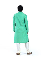 Load image into Gallery viewer, Sea Green Designer Mangalagiri Cotton Kurta With White Pyjama