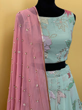Load image into Gallery viewer, Light green sequence Georgette lehanga set with Duppatta