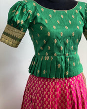 Load image into Gallery viewer, Green and pink color kids traditional Lehanga set
