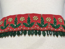 Load image into Gallery viewer, Red & Green Color Maggam Work Raw Silk Waist Belt