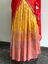 Load image into Gallery viewer, Yellow and Red Banaras silk Half saree Set