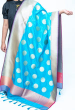 Load image into Gallery viewer, Blue Color Pure Banaras Silk Dupatta