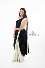 Load image into Gallery viewer, White & Black Ready To Wear Pearl Work Saree