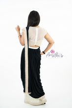 Load image into Gallery viewer, White & Black Ready To Wear Pearl Work Saree
