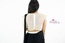 Load image into Gallery viewer, White & Black Ready To Wear Pearl Work Saree
